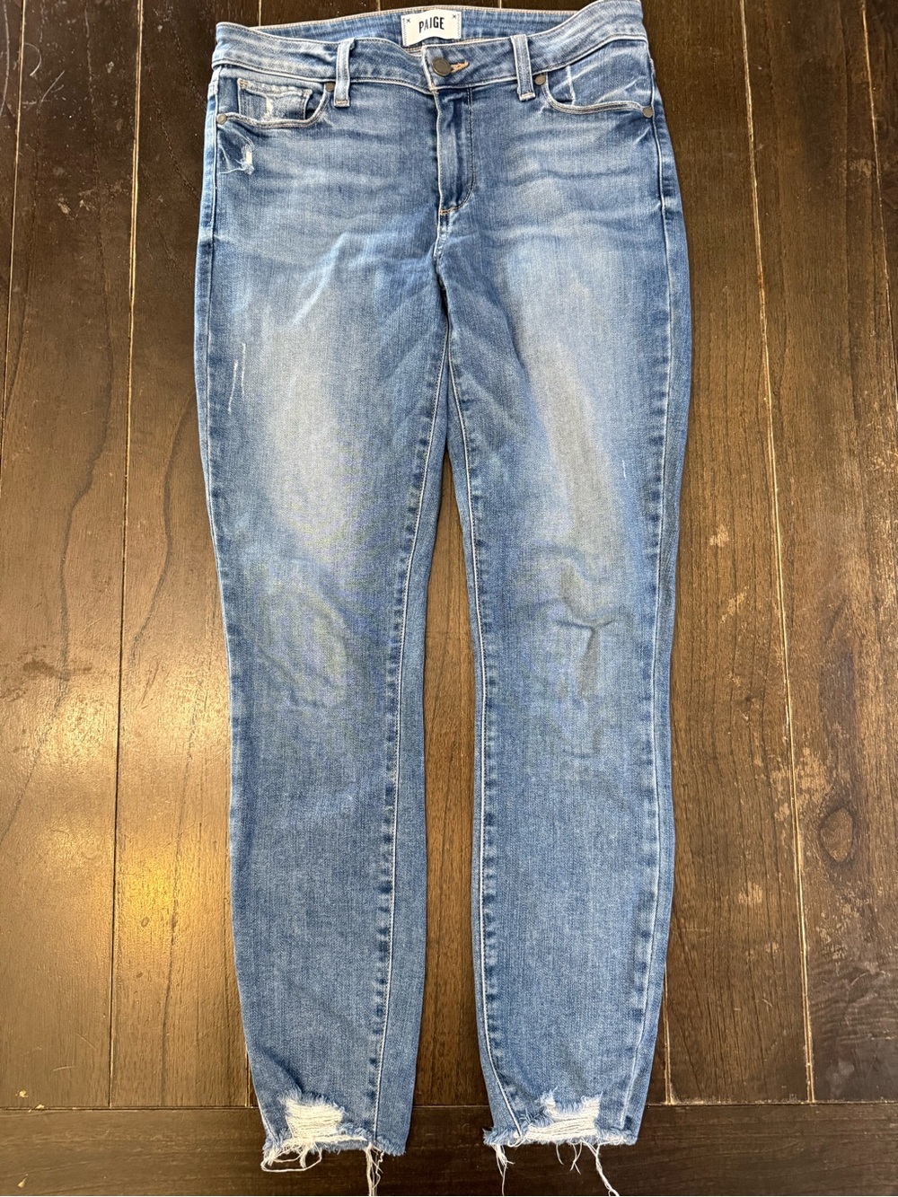 PAIGE Light Wash Verdugo Ankle Skinny Jeans with Distressed Hems